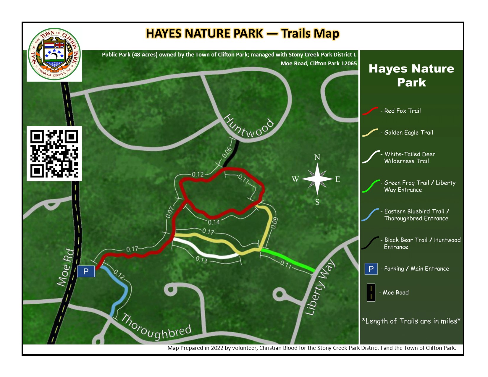 Hayes Nature Park 2022 Map by Christian Blood volunteer with QR Code